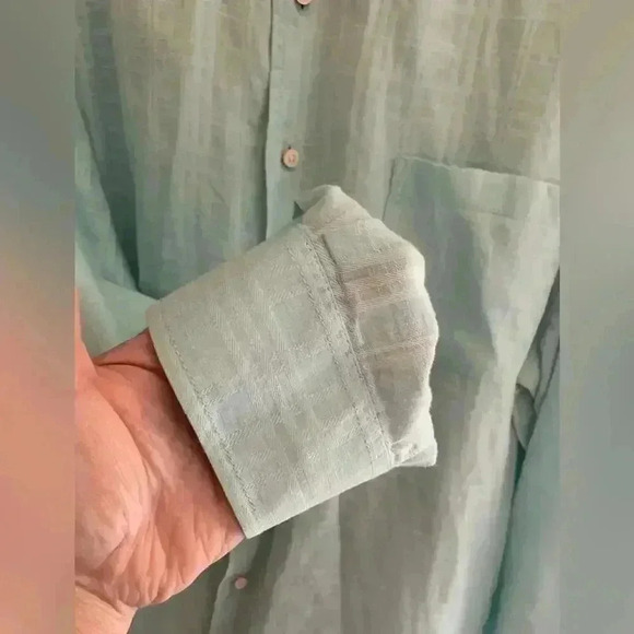 Men’s Caribbean Light Blue Linen Long Sleeve Button Down Collared Shirt Size 2XT - Picture 3 of 6